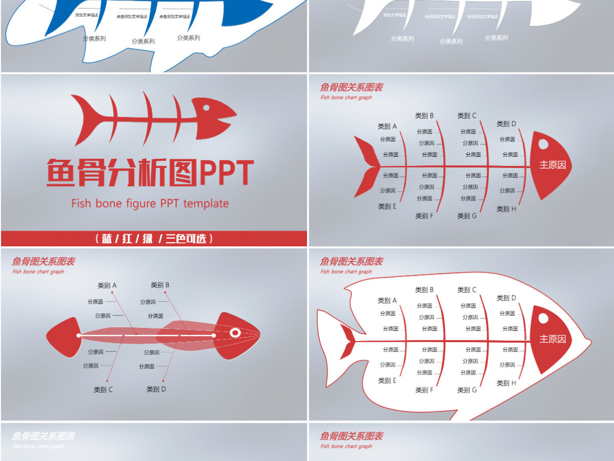 鱼骨图PPT品管圈QC图表PPT模板