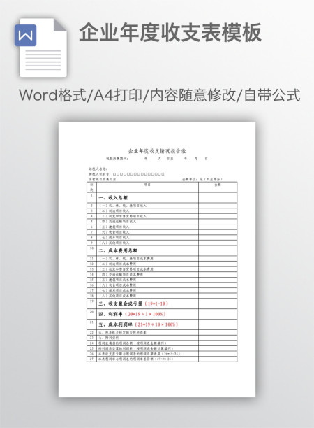 企业年度收支表模板