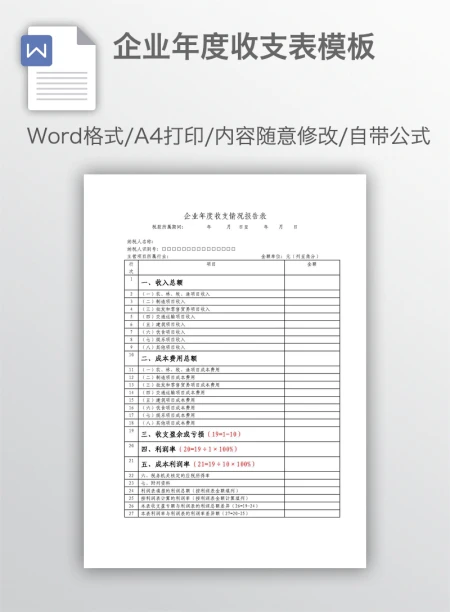 企业年度收支表模板