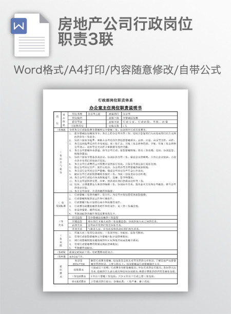 房地产公司行政岗位职责3联 房地产公司行政岗位职责3联