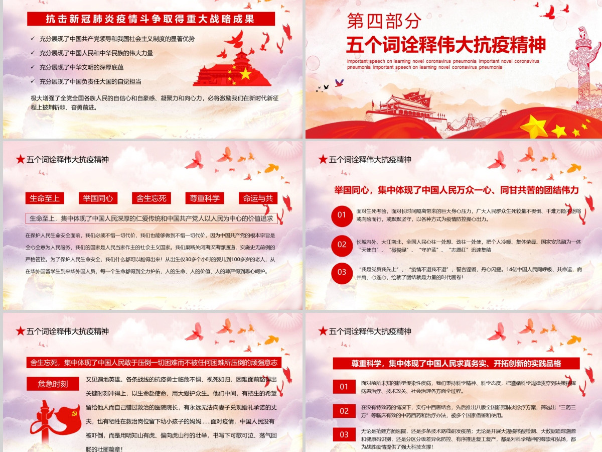 学习全国抗击新冠肺炎疫情表彰大会重要讲话PPT模板-含讲稿