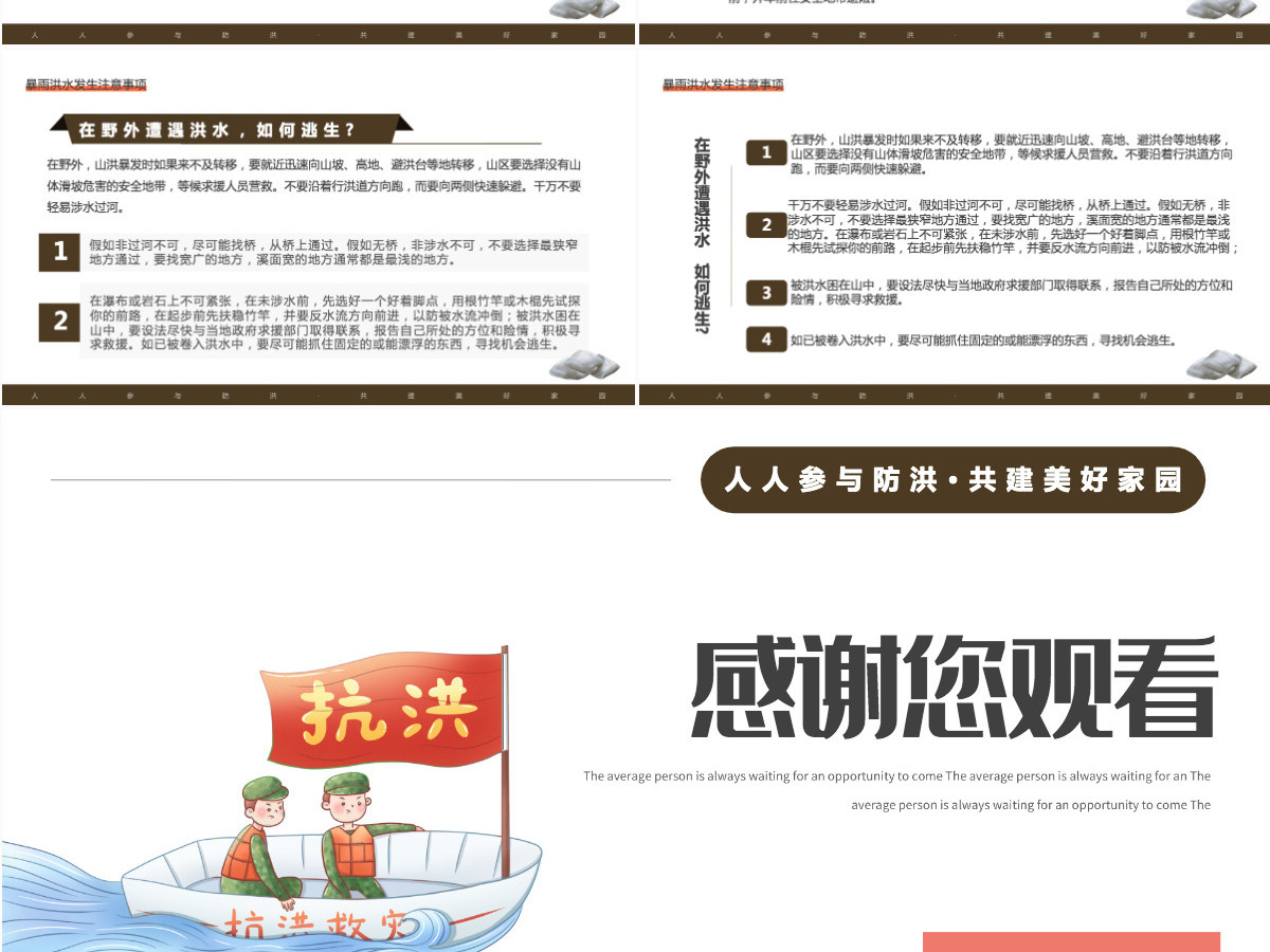 2022汛期自救常识简约卡通风人人参与防洪共建美好家园主题课件模板PPT 2022汛期自救常识简约卡通风人人参与防洪共建美好家园主题课件模板PPT