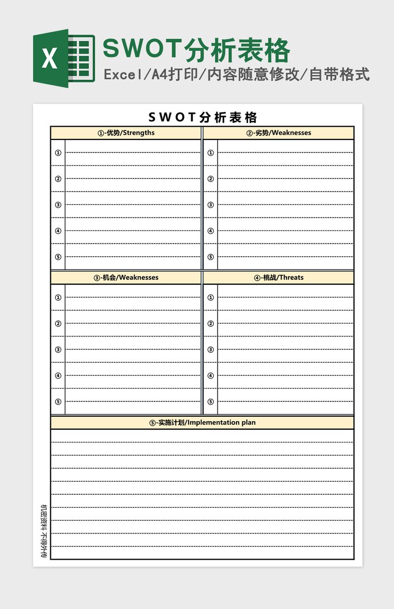 SWOT分析表格Excel模板