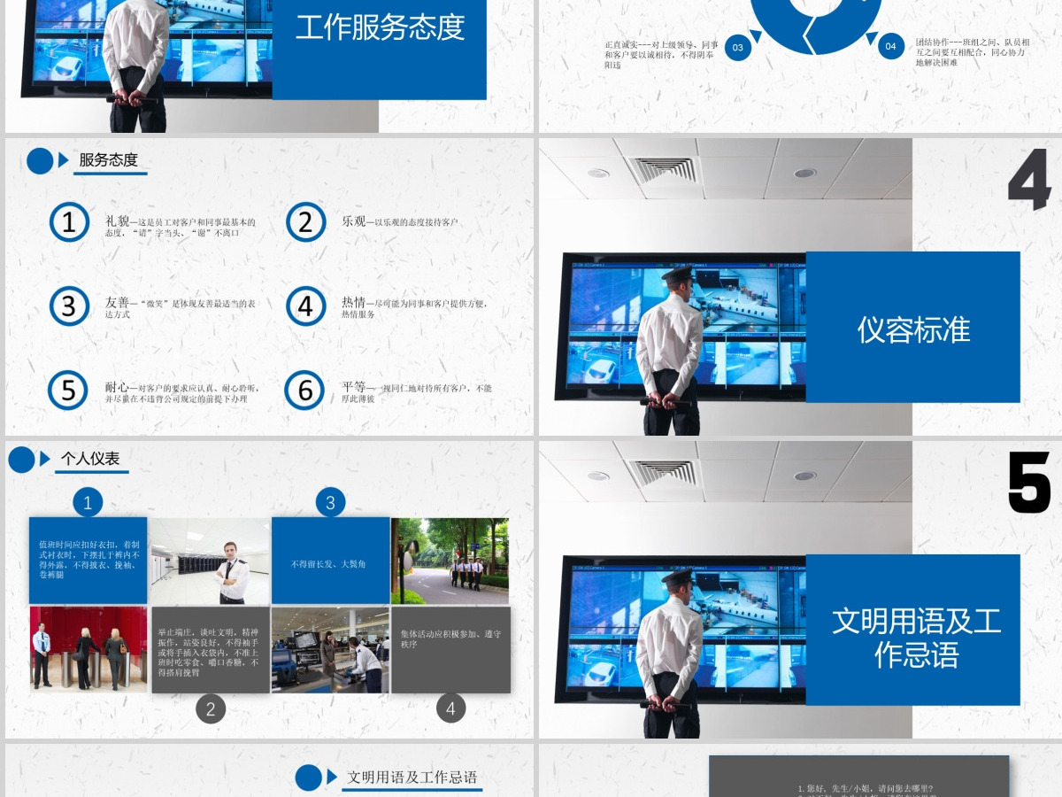 蓝色简约大气商务风保安礼仪培训PPT模板 蓝色简约大气商务风保安礼仪培训PPT模板
