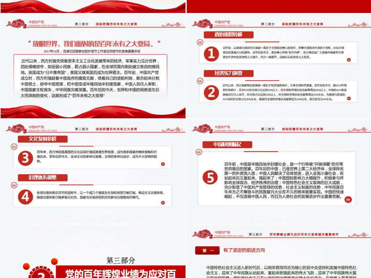 2021百年辉煌与百年未有之大变局PPT党政部门2021年党史学习教育专题党课PPT模板-含讲稿 2021百年辉煌与百年未有之大变局PPT党政部门2021年党史学习教育专题党课PPT模板-含讲稿