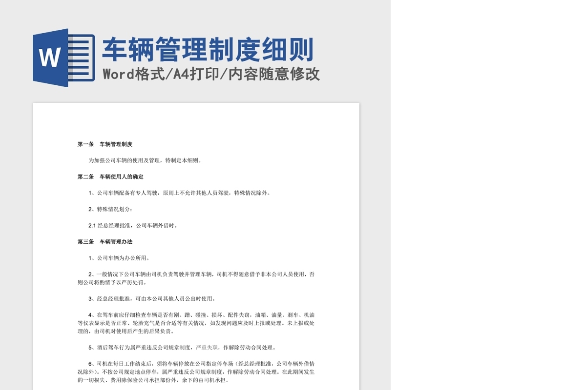 车辆管理制度细则Word版