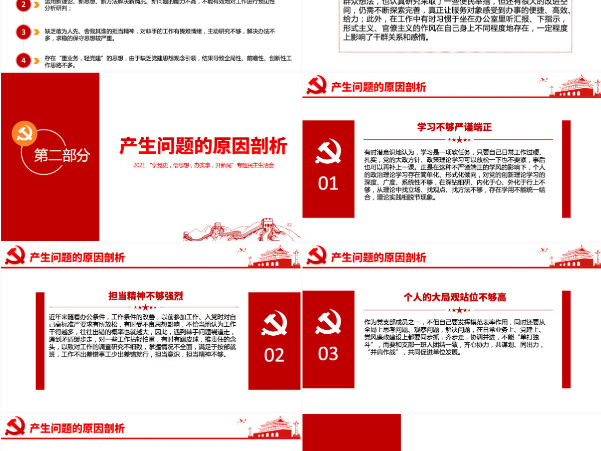 2021专题组织生活会“四个方面”检视剖析PPT“学党史，悟思想，办实事，开新局”专题生活会党课模板-含讲稿