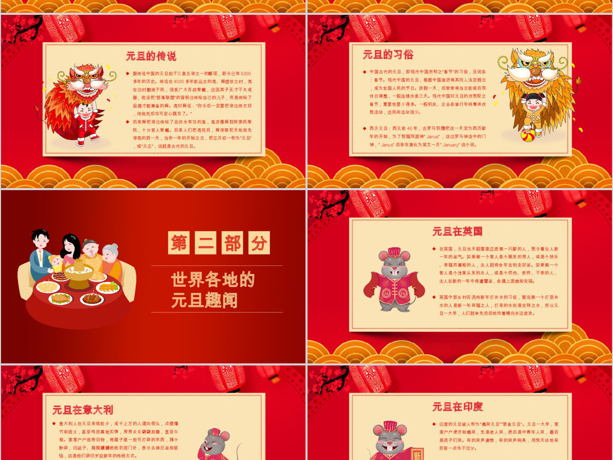 喜庆中国风鼠年新年元旦主题班会PPT模板 喜庆中国风鼠年新年元旦主题班会PPT模板