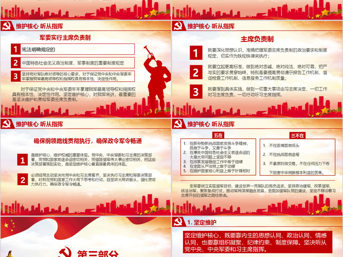 2017部队党课维护核心听从指挥ppt模板