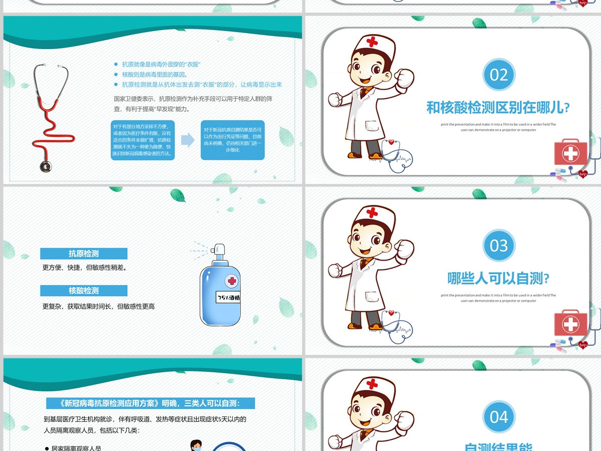 2022居民自测新冠病毒抗原操作流程清新简约风医疗医学通用PPT模板