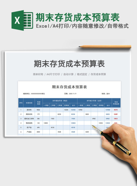 2021期末存货成本预算表免费下载