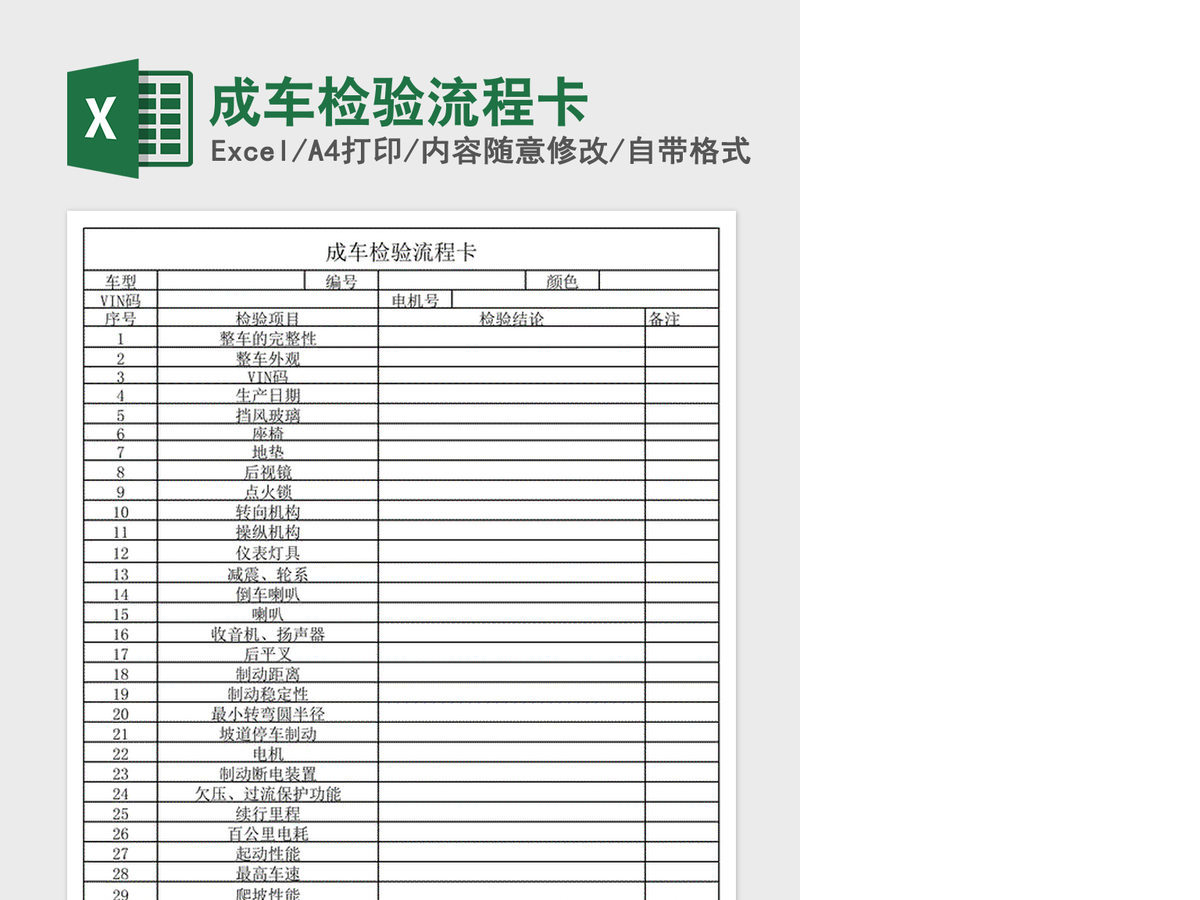 2021年成车检验流程卡 2021年成车检验流程卡