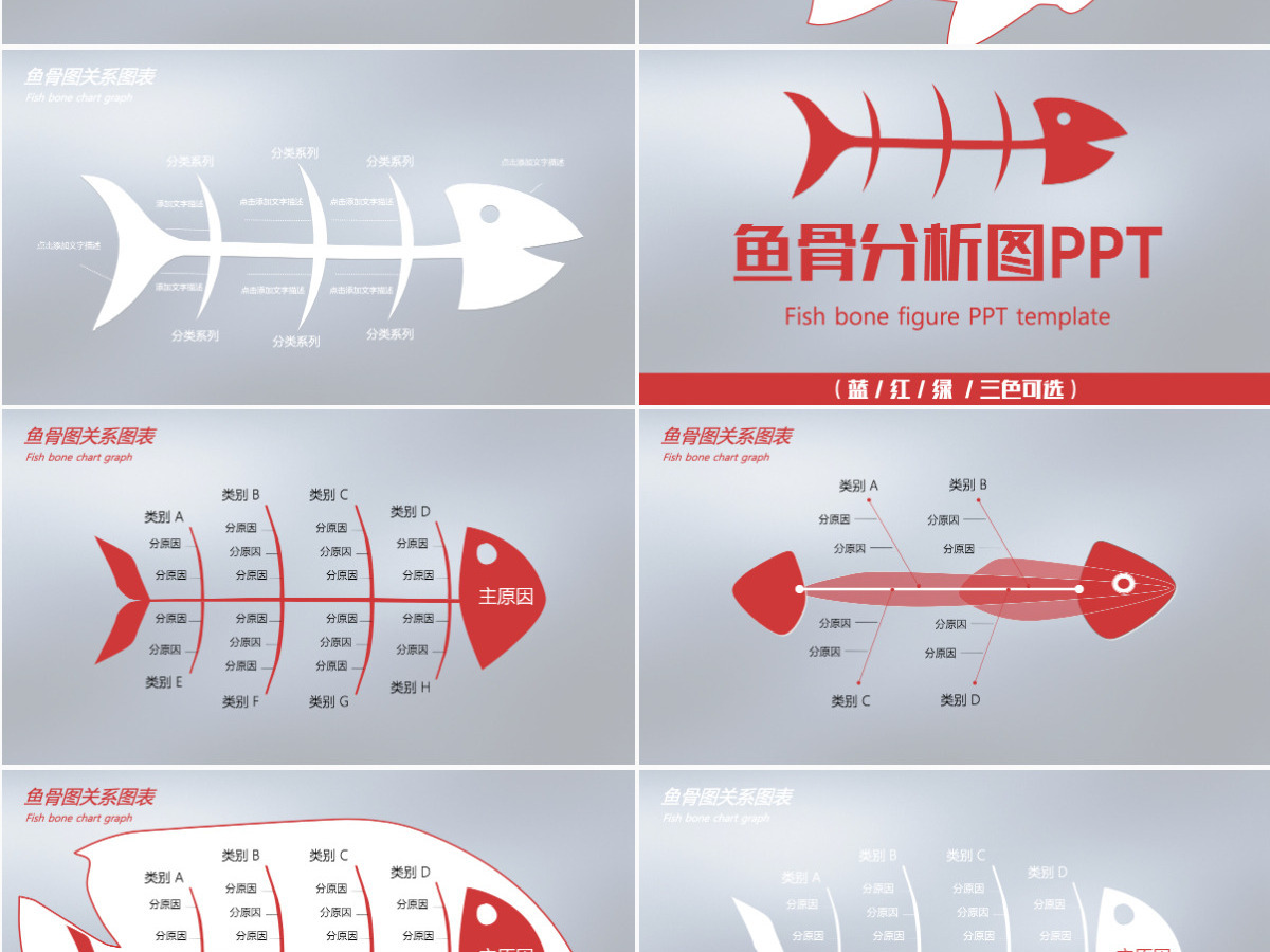 鱼骨图PPT品管圈QC图表PPT模板