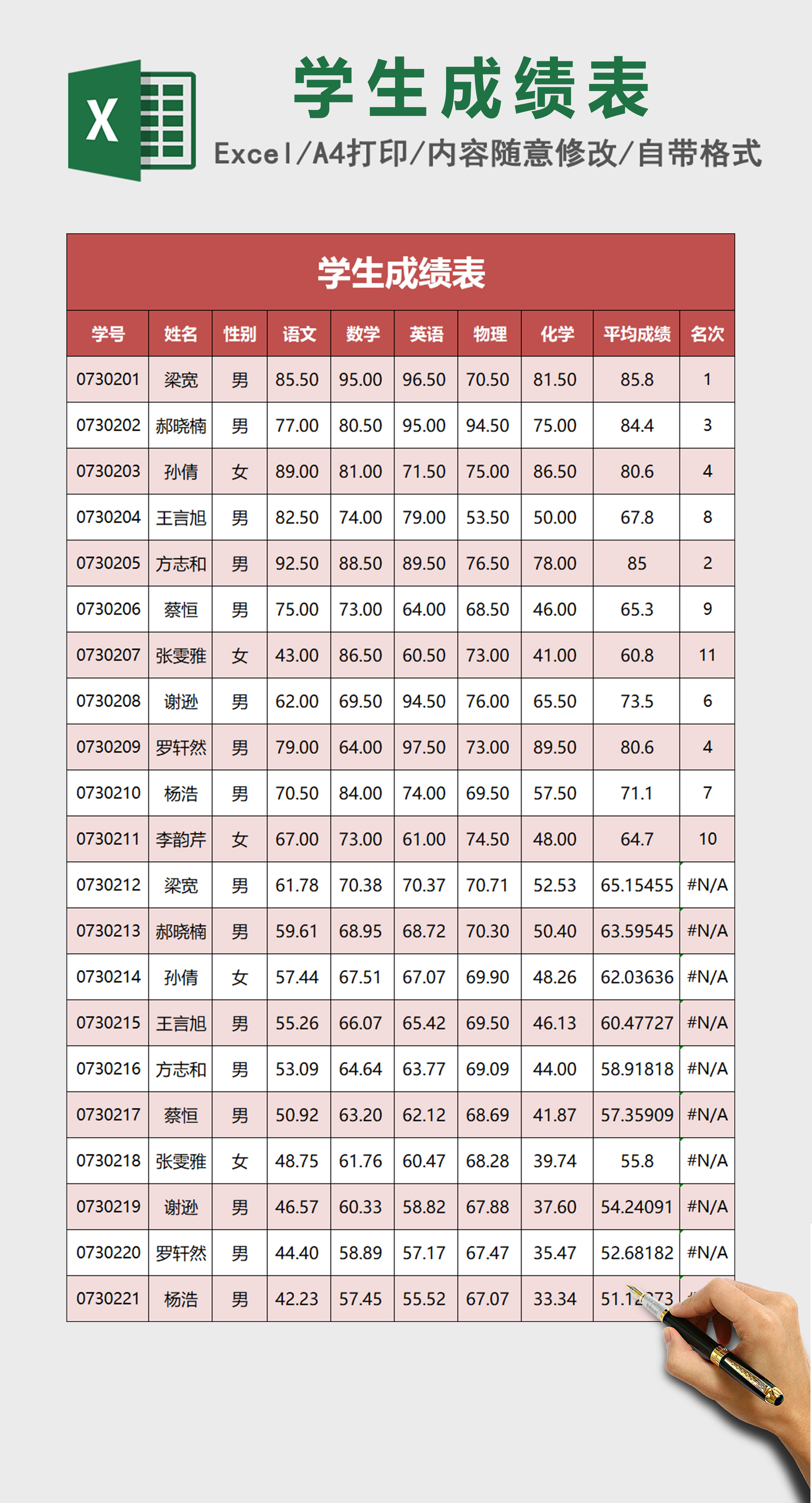 学生成绩管理表Excel表格