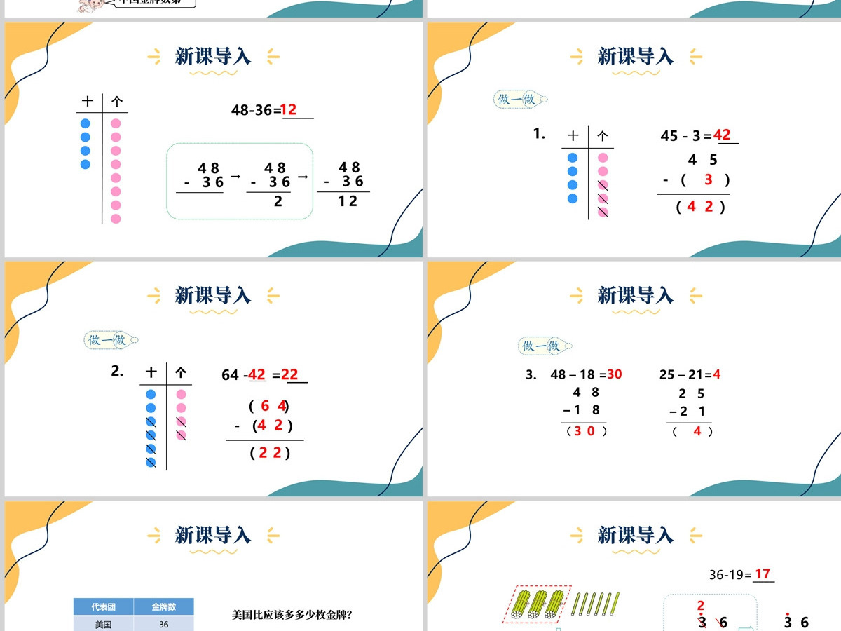 人教版二年级数学上册PPT模板幻灯片《100以内的加法和减法-减法》--含教案 人教版二年级数学上册PPT模板幻灯片《100以内的加法和减法-减法》--含教案
