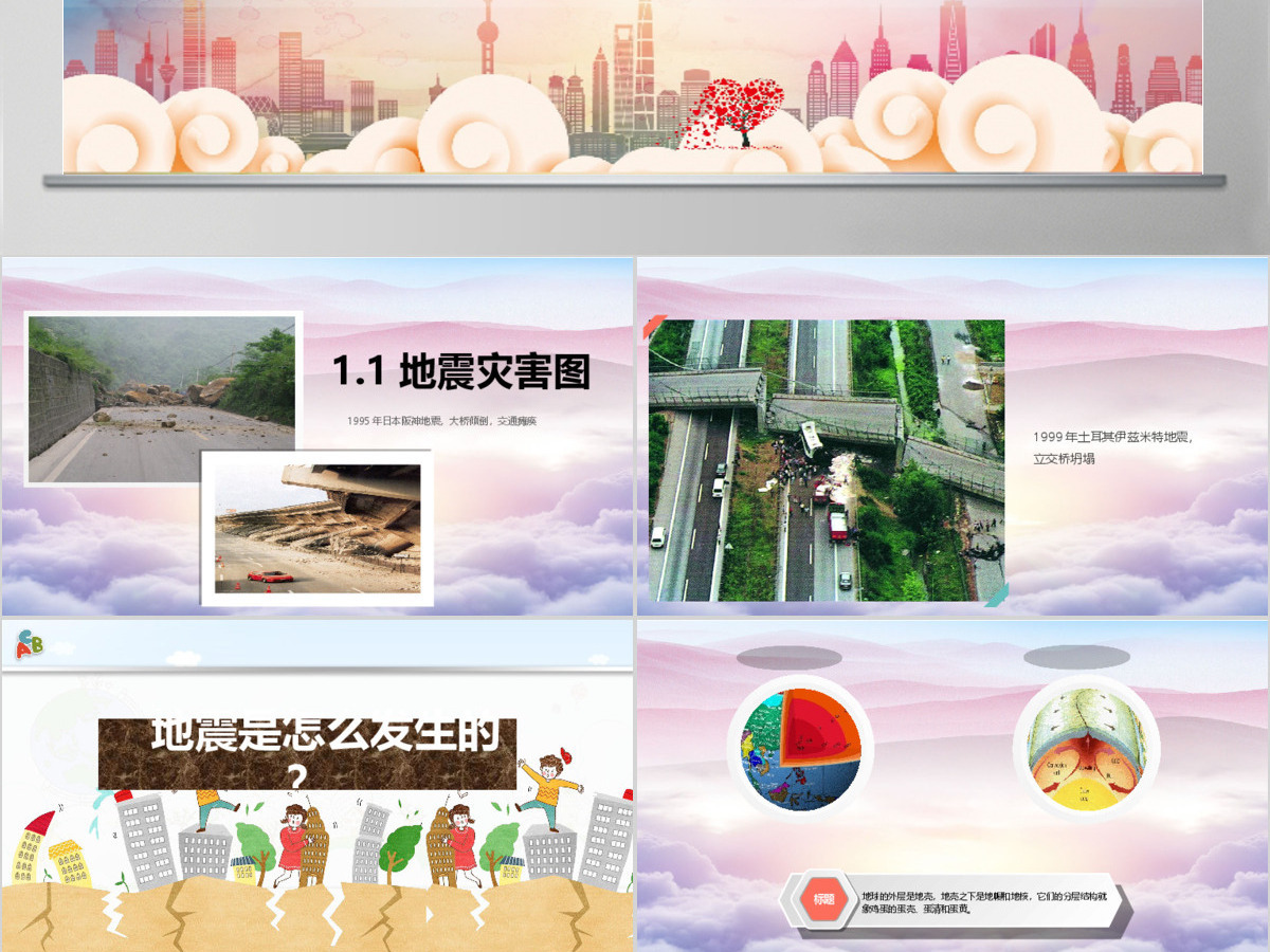多彩卡通防震救灾应急知识宣传活动PPT模板