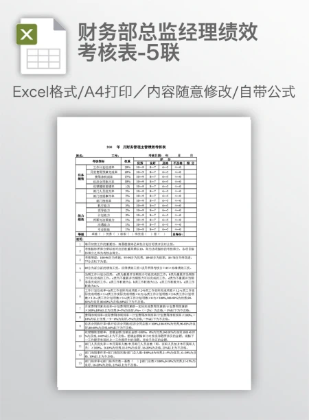 财务部总监经理绩效考核表-5联 财务部总监经理绩效考核表-5联