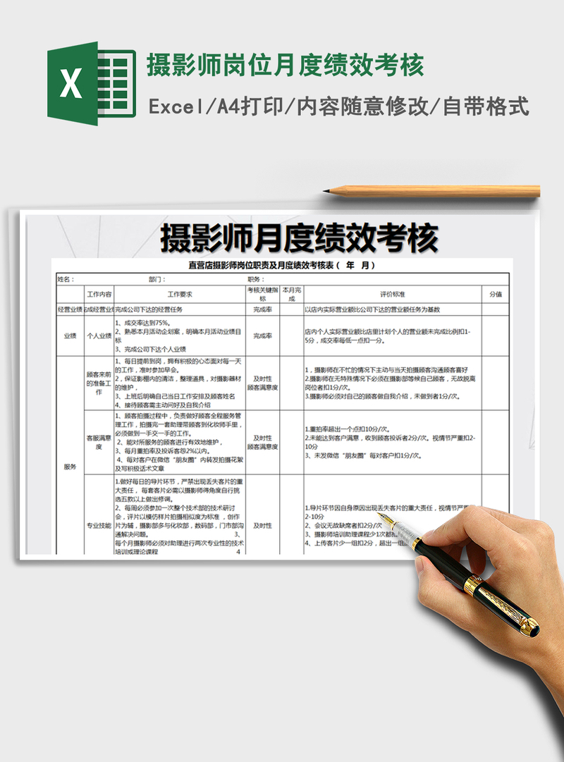 2022年摄影师岗位月度绩效考核免费下载 2022年摄影师岗位月度绩效考核免费下载