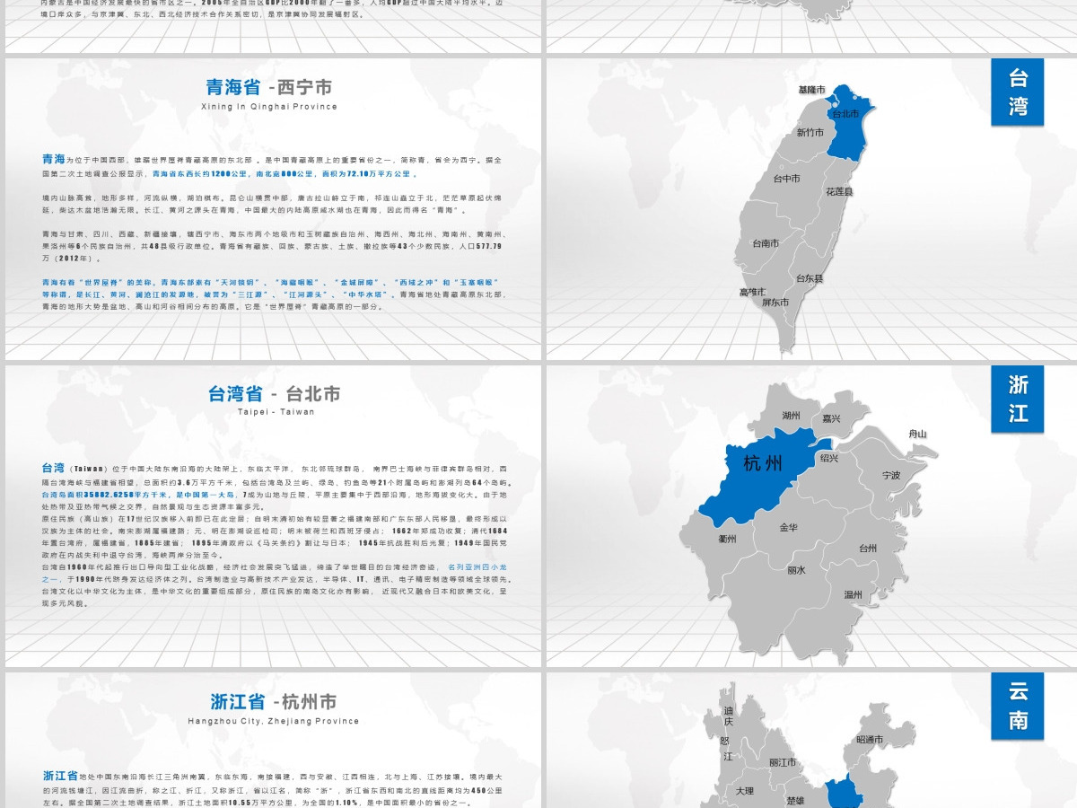 潘通蓝中国地图各省市地图附带文字介绍PPT模板 潘通蓝中国地图各省市地图附带文字介绍PPT模板