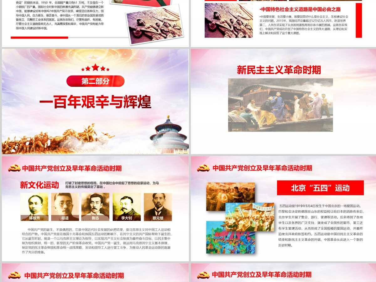 红色七一建党节中国共产党党史100年光辉历程党建党政PPT模板--含讲稿
