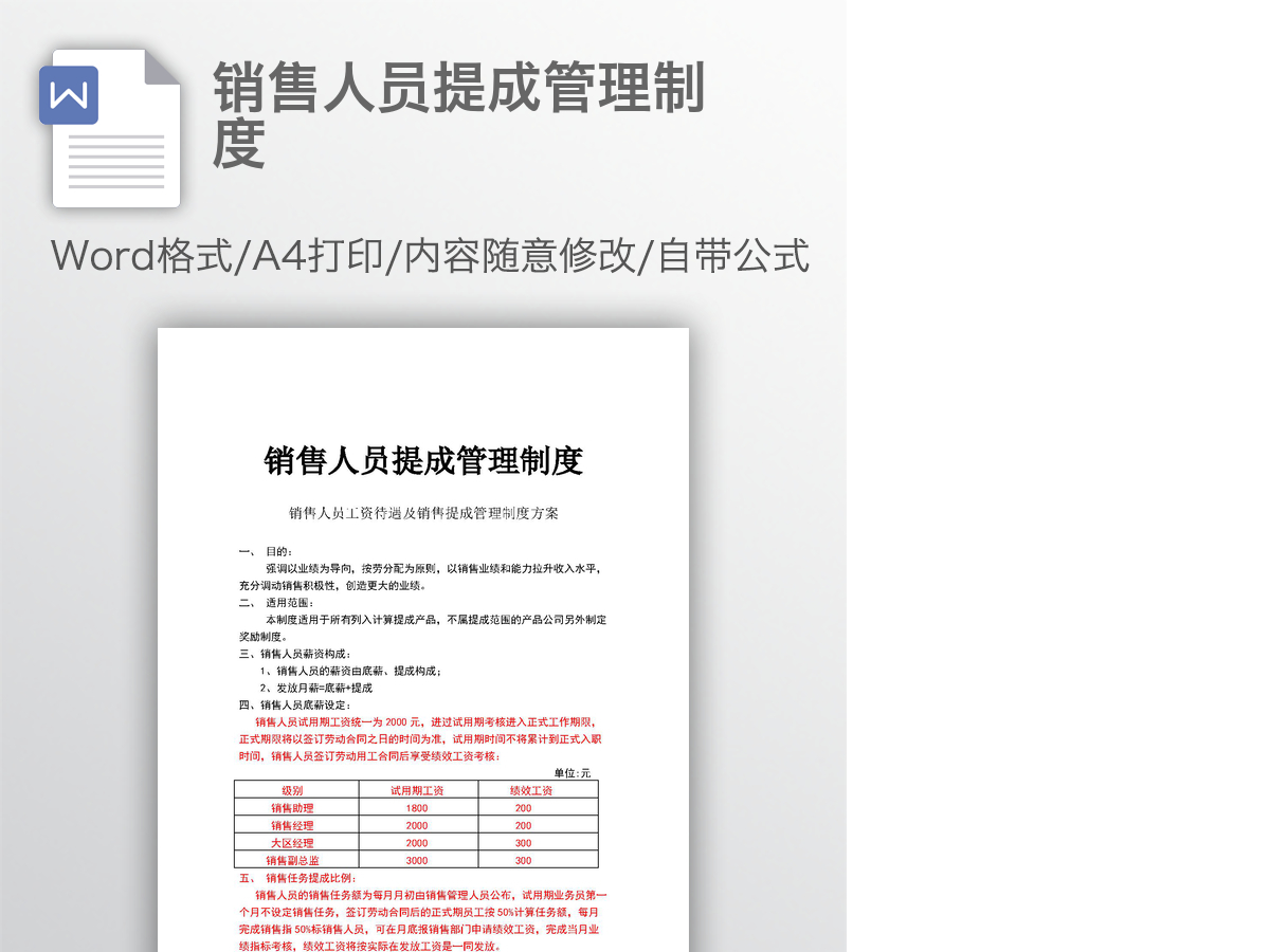 销售人员提成管理制度