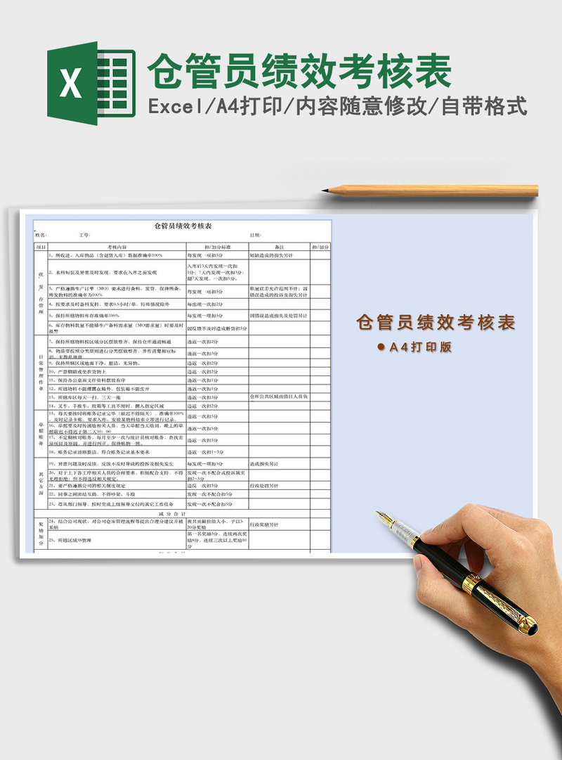 2021年仓管员绩效考核表 2021年仓管员绩效考核表