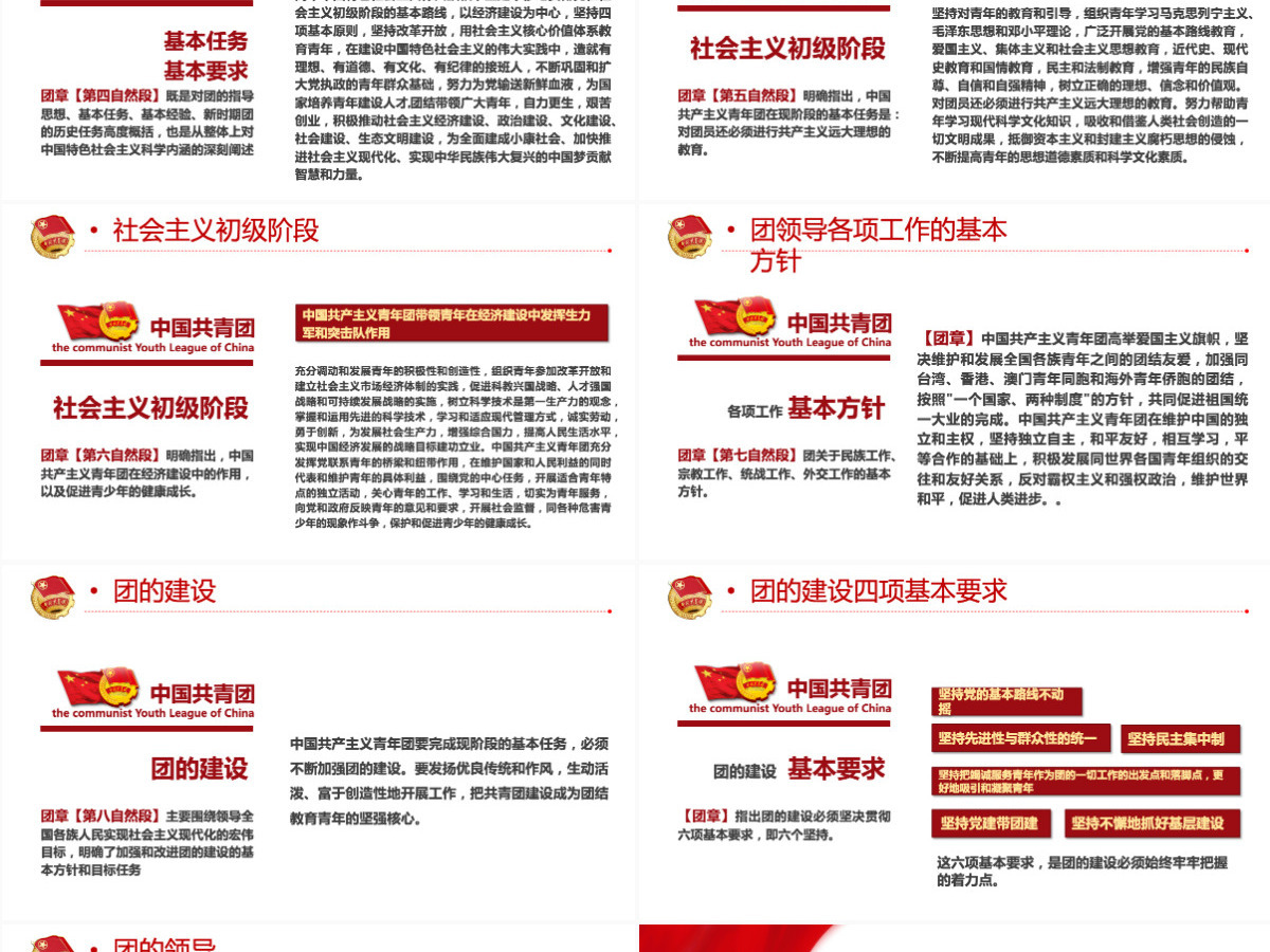 中国共青团团章学习解读红色大气共青团团支部主题党课课件模板PPT
