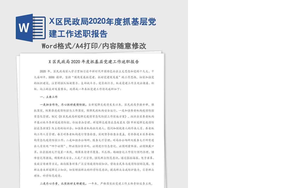 X区民政局2020年度抓基层党建工作述职报告