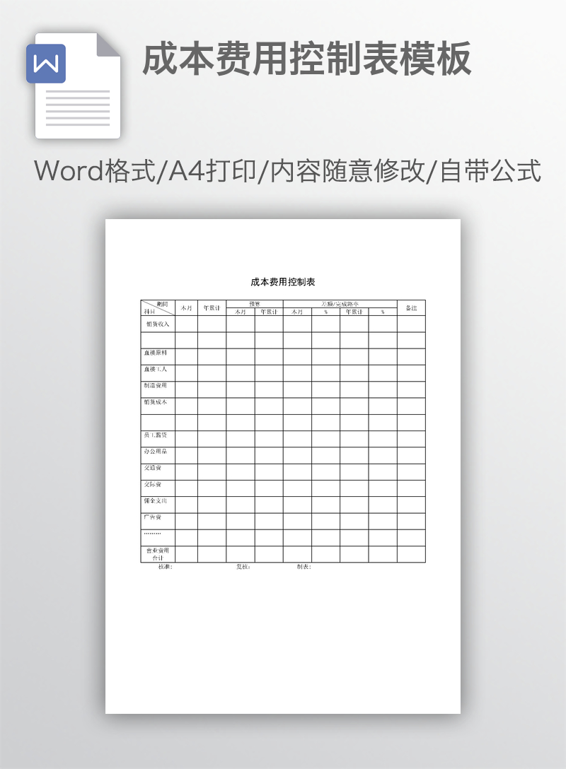 成本费用控制表模板 成本费用控制表模板