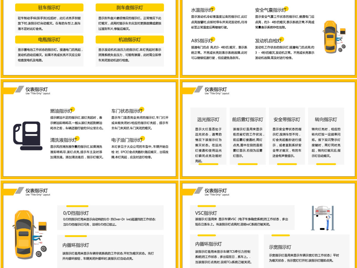 时尚简洁汽车基础知识培训汽车养护知识及仪表指示灯介绍培训课件PPT 时尚简洁汽车基础知识培训汽车养护知识及仪表指示灯介绍培训课件PPT