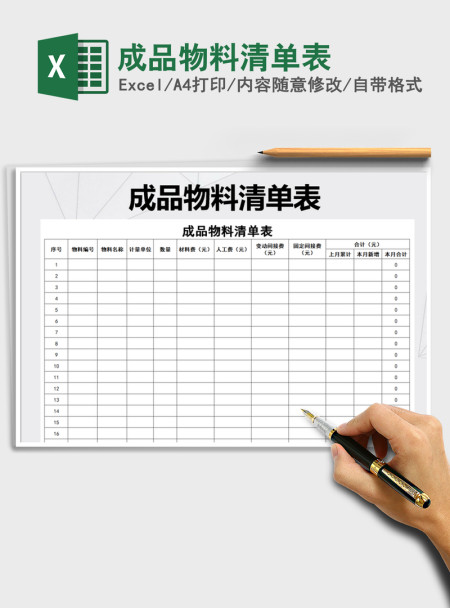 2021年成品物料清单表