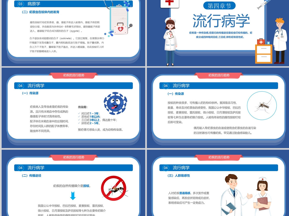 2022医疗医院疟疾卡通简约风预防医护学生汇报培训讲课PPT