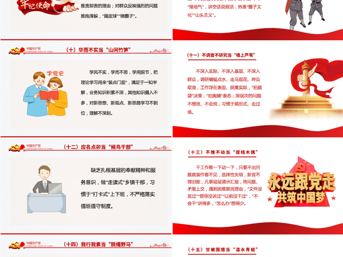 作风问题的16种“画像”作风问题大整治查摆对照16种反面“画像”党员思想教育党课课件PPT-含讲稿
