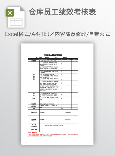 仓库员工绩效考核表