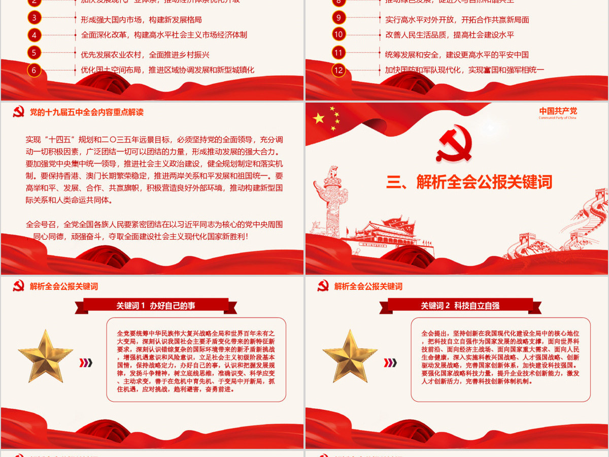 红色党政风中国共产党第十九届五中全会公报解读PPT