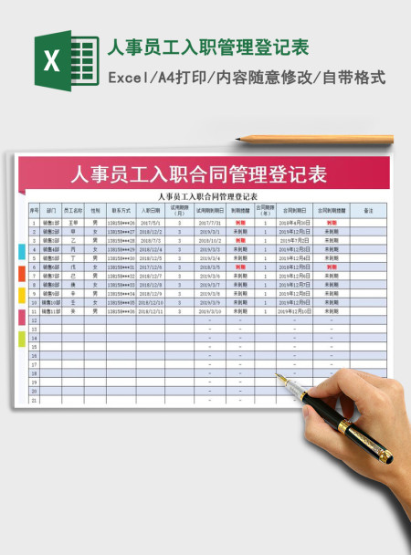 2021年人事员工入职管理登记表 2021年人事员工入职管理登记表