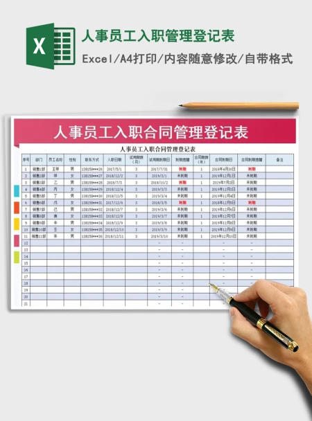 2021年人事员工入职管理登记表 2021年人事员工入职管理登记表