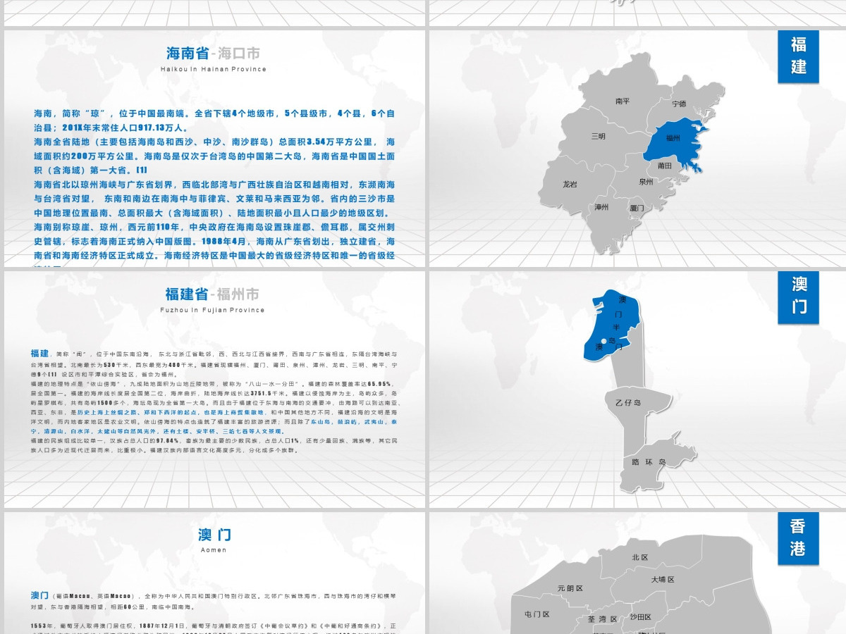 潘通蓝中国地图各省市地图附带文字介绍PPT模板 潘通蓝中国地图各省市地图附带文字介绍PPT模板