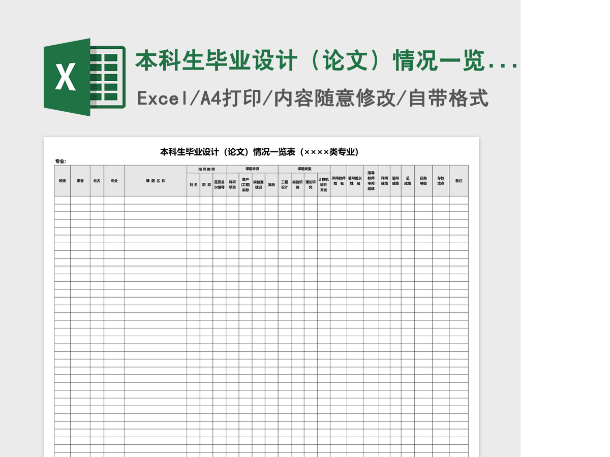 本科生毕业设计（论文）情况一览表（××××类专业）