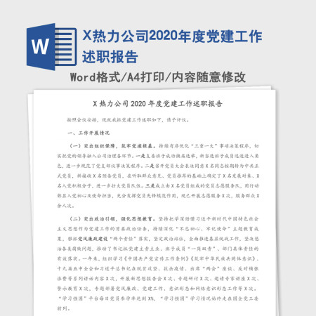 X热力公司2020年度党建工作述职报告