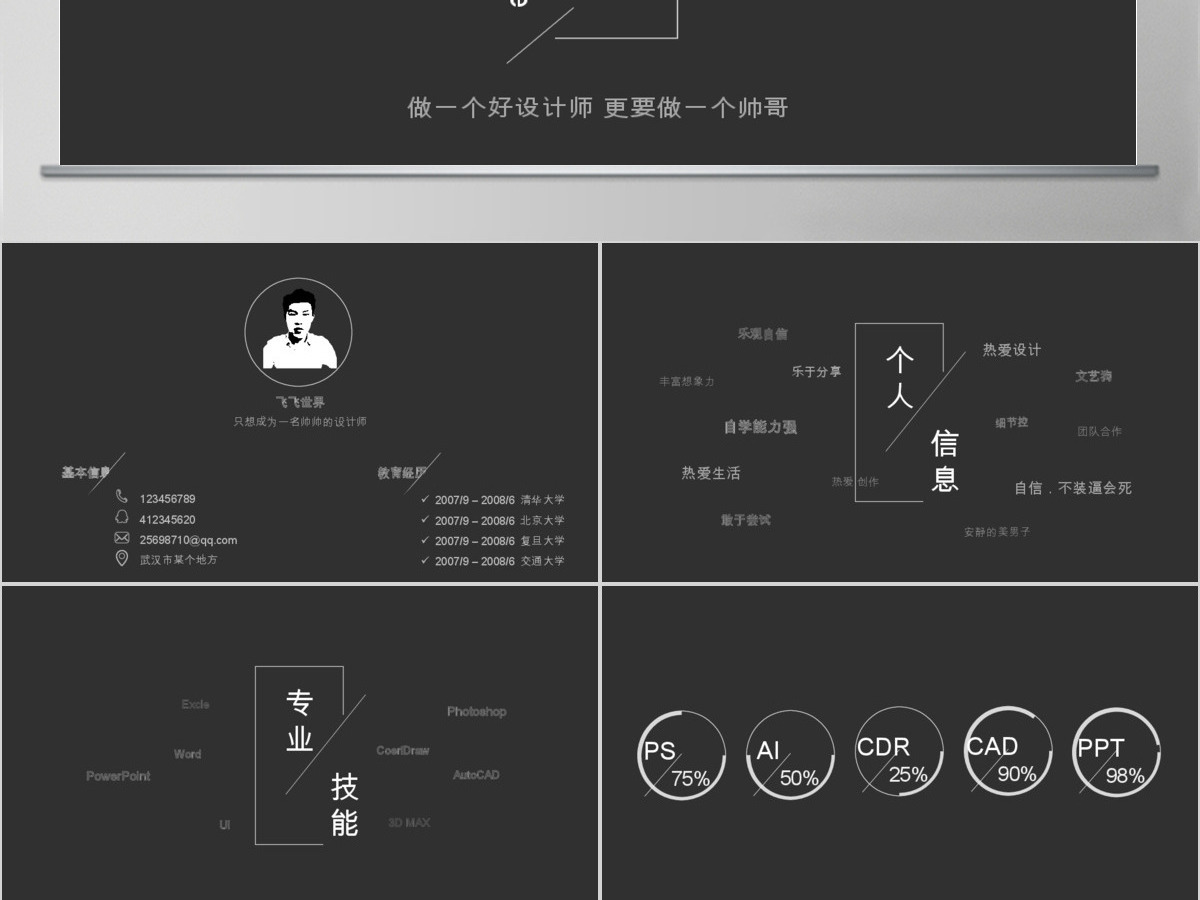 最新使用简约个人简历PPT模板求职简历