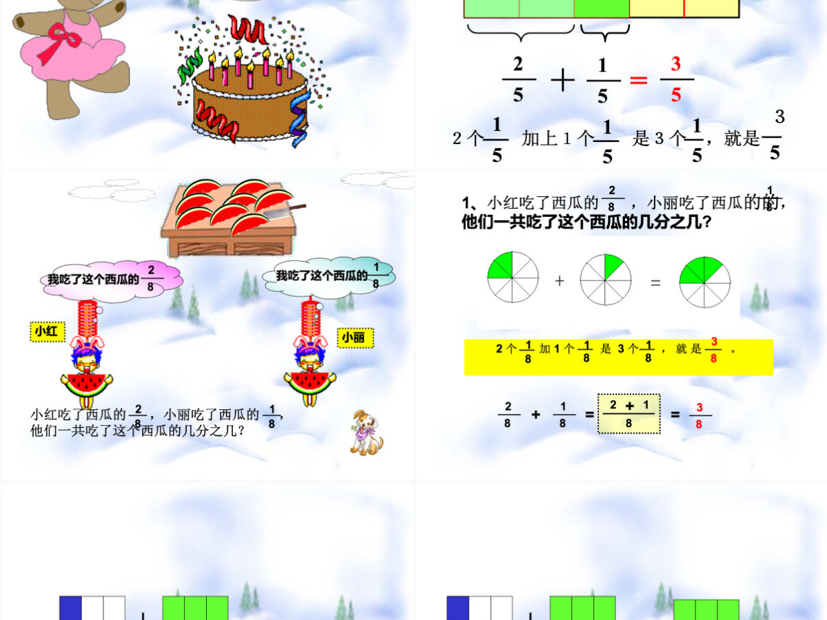 小学数学课件第五册分数的简单计算PPT模板 小学数学课件第五册分数的简单计算PPT模板