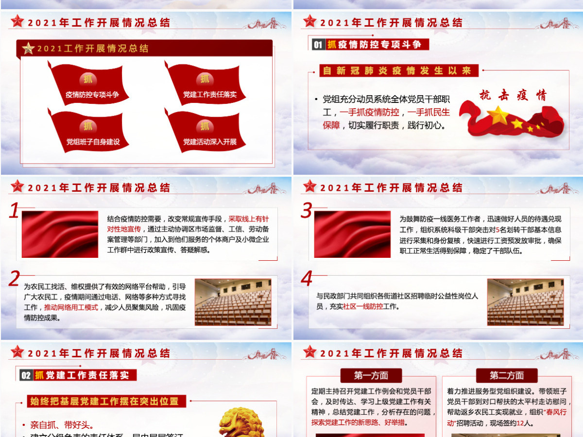 2022基层党建工作总结汇报红色党政风党员干部不忘初心牢记使命工作总结专题党课课件模板PPT