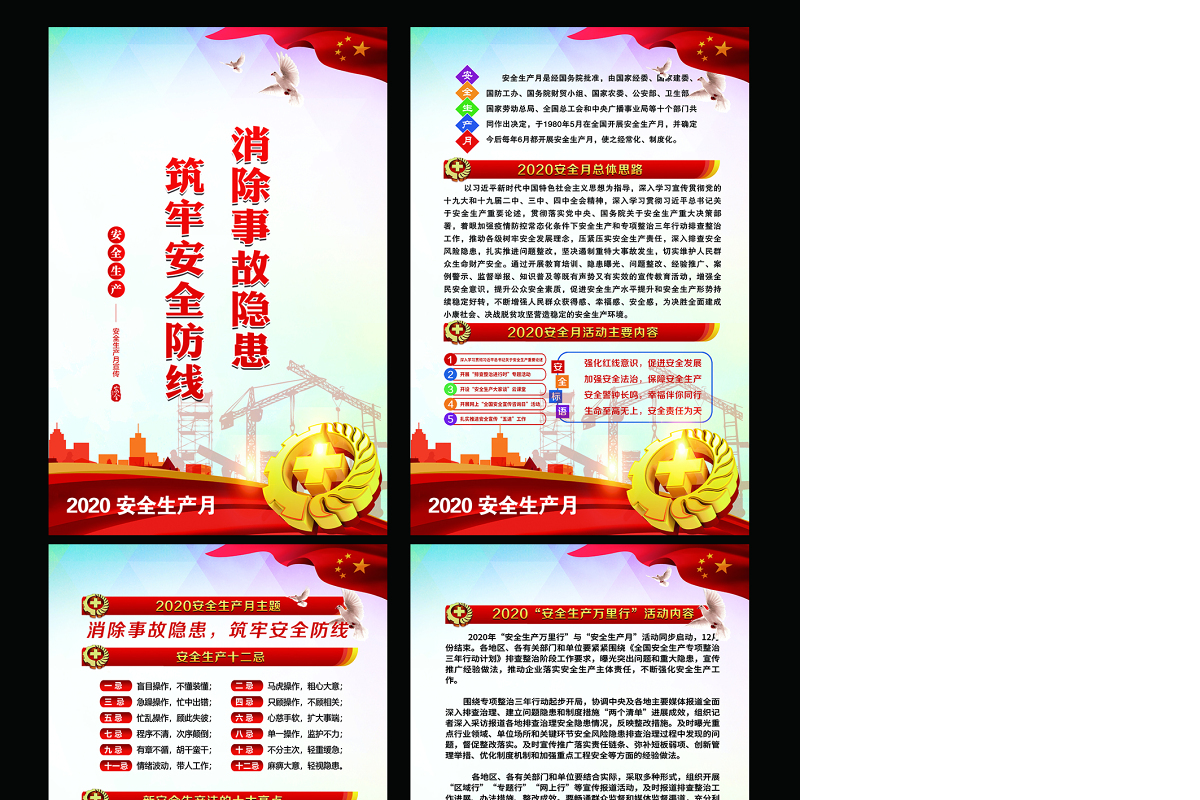 2020年全套安全生产月挂图展板海报设计