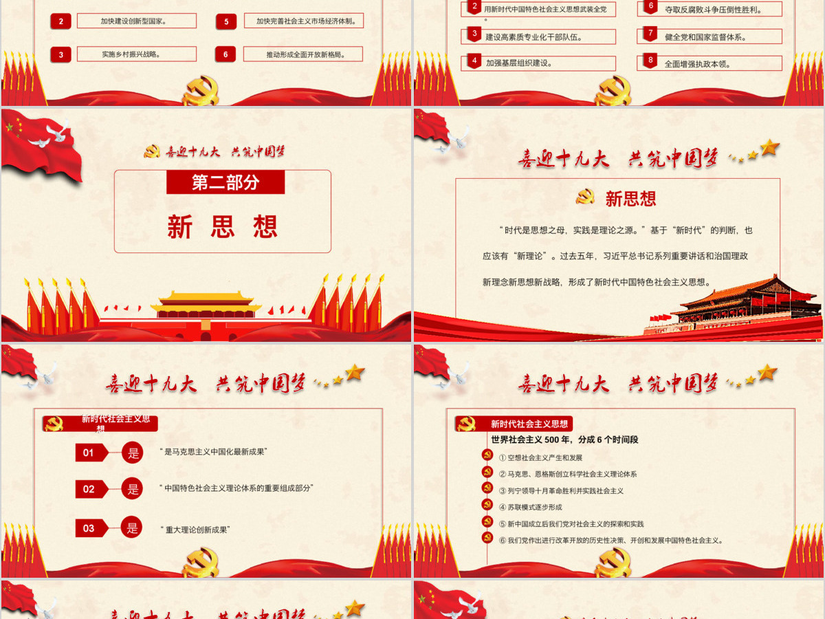 红色大气框架完整十九大会议精神解读PPT模板 红色大气框架完整十九大会议精神解读PPT模板