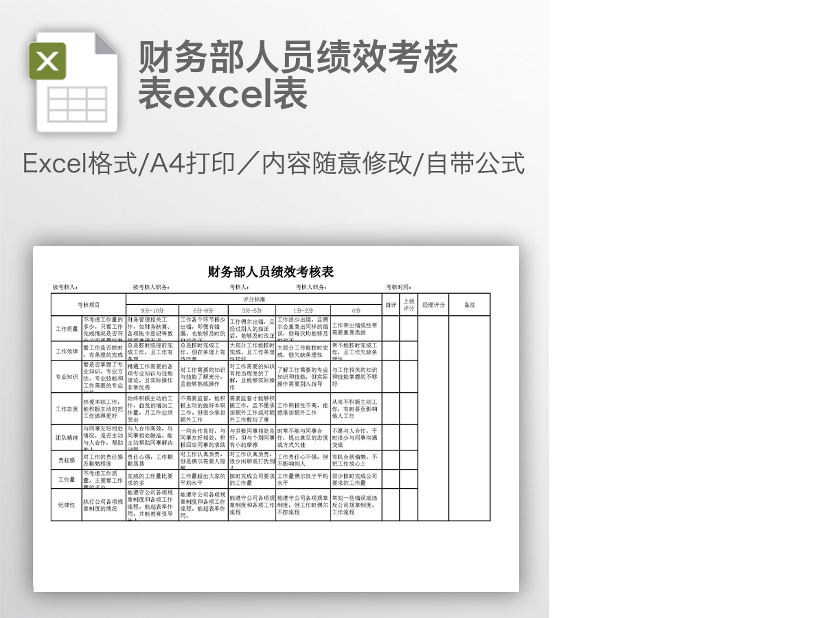 财务部人员绩效考核表excel表 财务部人员绩效考核表excel表