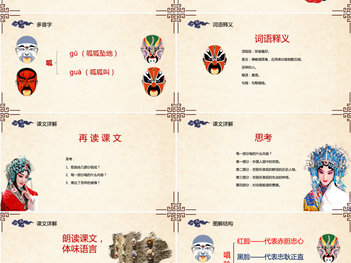 五年级语文课件唱脸谱PPT模板