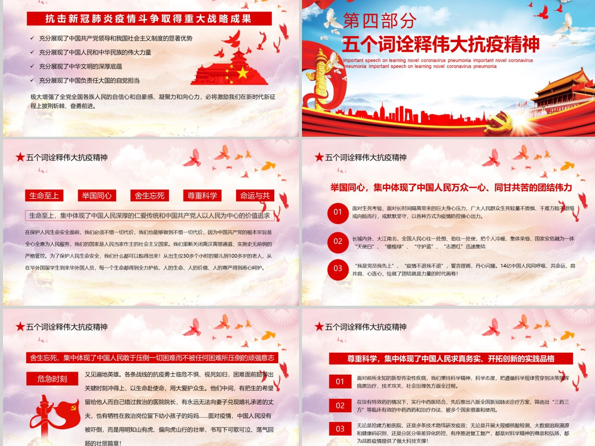 学习全国抗击新冠肺炎疫情表彰大会重要讲话PPT模板-含讲稿