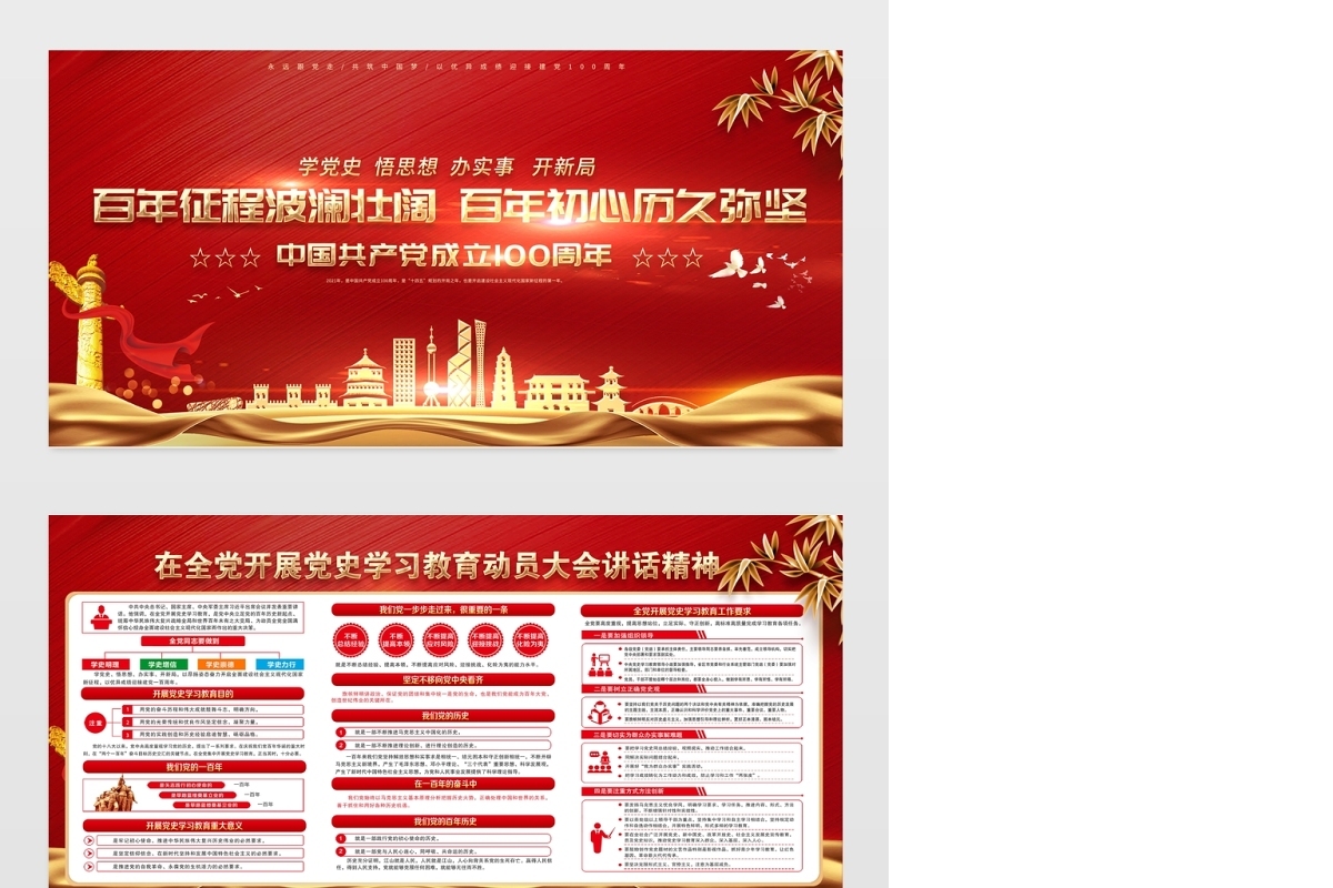 百年征程波澜壮阔百年初心历久弥坚建党100周年宣传展板宣传栏模板