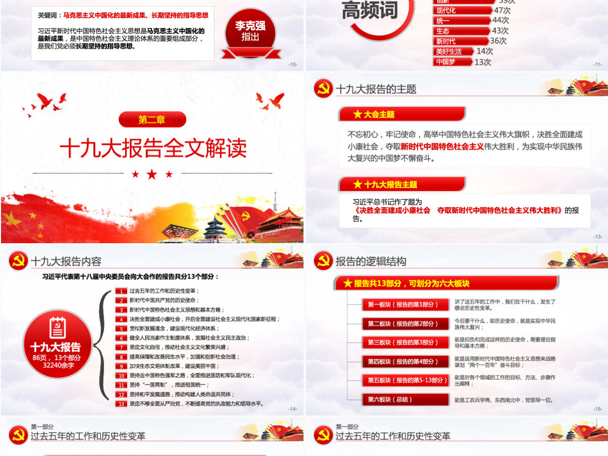 2019中国风学习贯彻十九大会议精神党支部党员党课学习PPT模板-含讲稿
